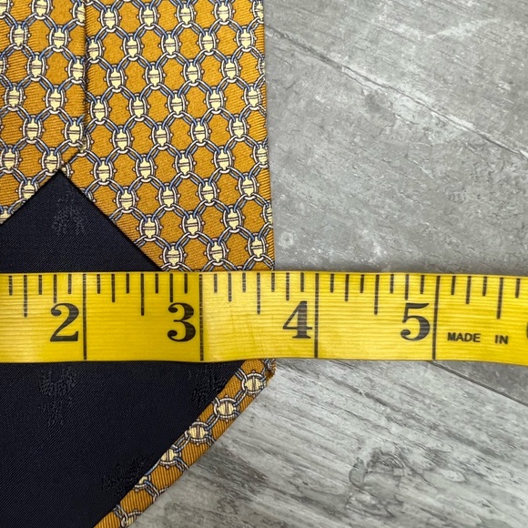 Brooks Brothers Gold w/ Blue & Ecru Check Silk Tie - Picture 4 of 4